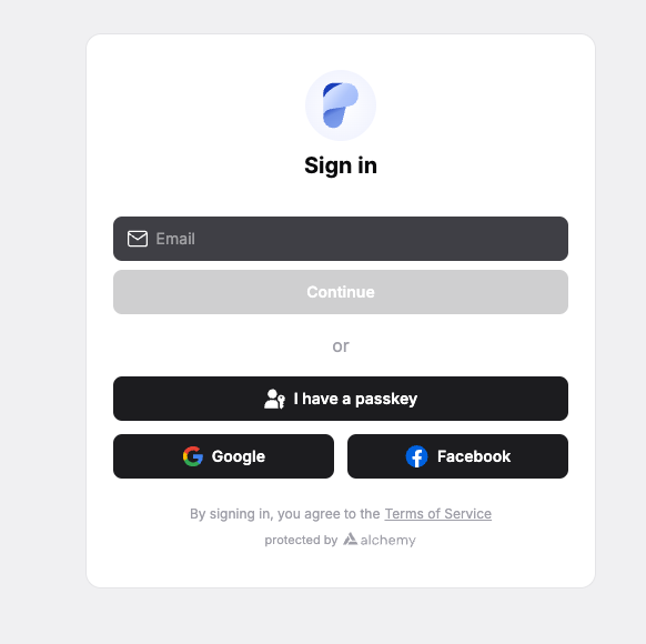 Sign in screen